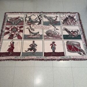 12 Days Of Christmas Throw Blanket 64" x 40" Vintage Red Green White Cool Used